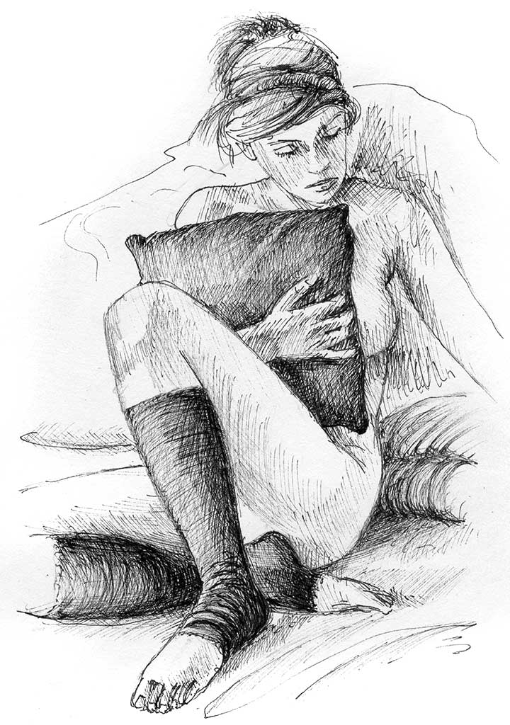 frau mit kissen